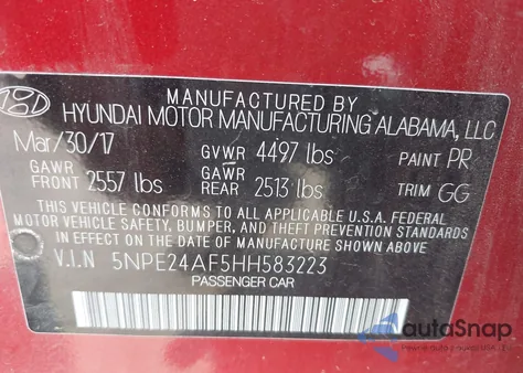 2017 Hyundai Sonata из США, поврежденный, VIN 5NPE24AF5HH583223